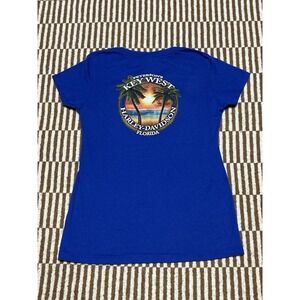 Harley-Davidson Blue Biker shirt Women's Size Large Key West Florida Motorcycle